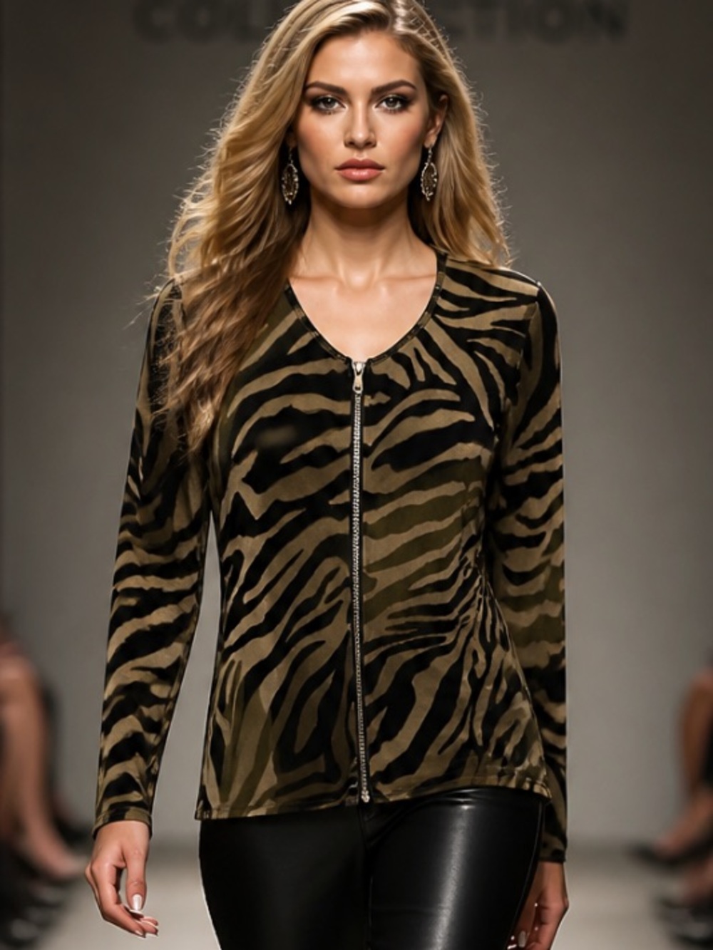 LYNN RITCHIE Full Zip 100% Silk Animal Print Top Knit Sweater Cardigan